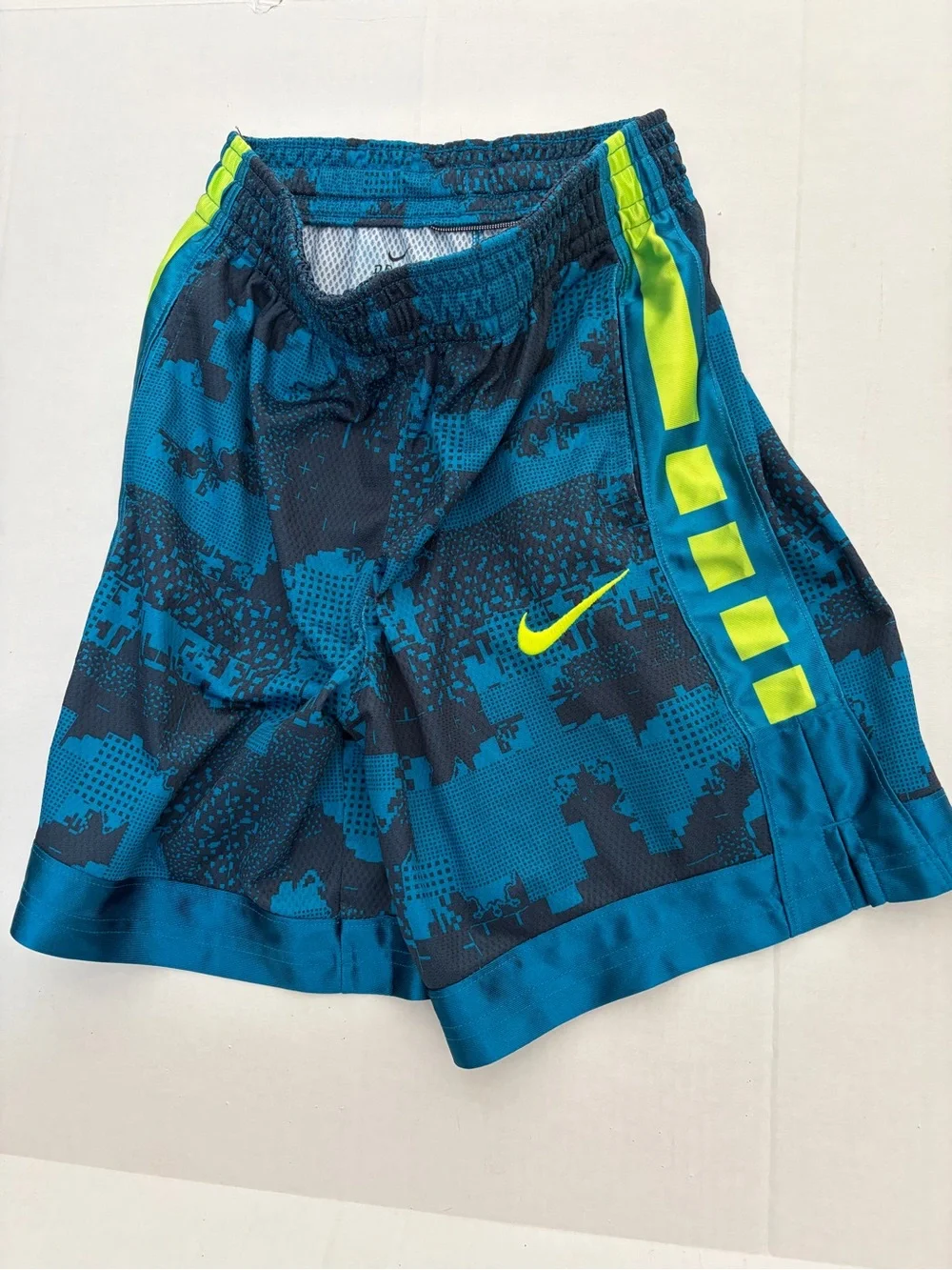 Nike Blue Teal Neon Yellow Boys Athletic Shorts